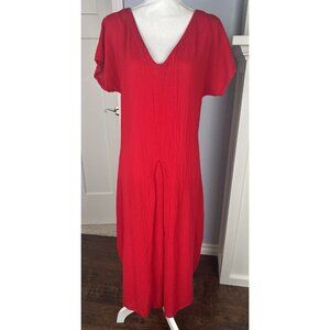 Oh My Gauze! Red Natalie Ballon Pleated Midi Dress Size 1 Coastal Casual
